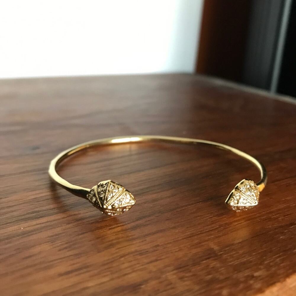 Stella & Dot Eden Pave Pyramid Open Cuff Bracelet Gold Tone